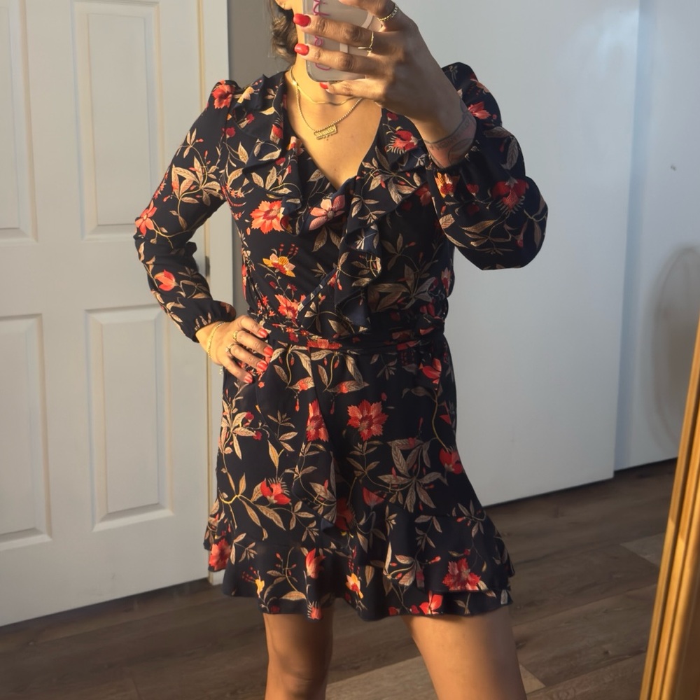 Floral navy and Red long sleeve Women's Dress